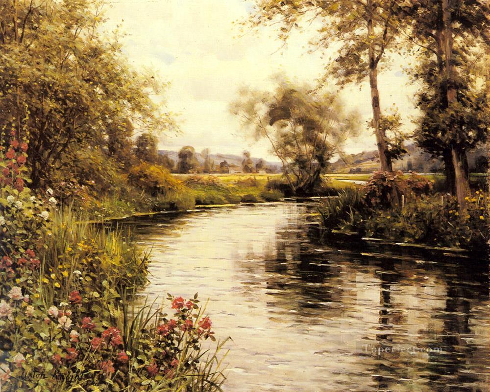 川沿いに咲く花 ルイ・アストン・ナイト油絵